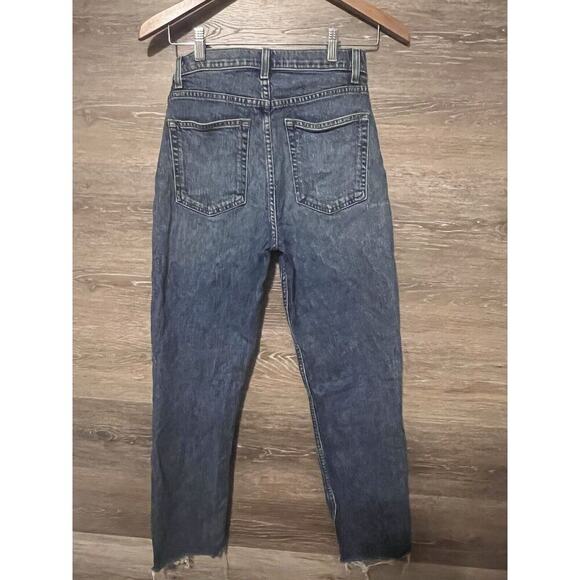 Reformation Jeans Sz 26 High Rise Straight Cropped Leg Women Ankle Fray Laguna - Picture 4 of 9